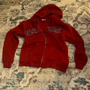 Red Graphic Zip-Up Hoodie